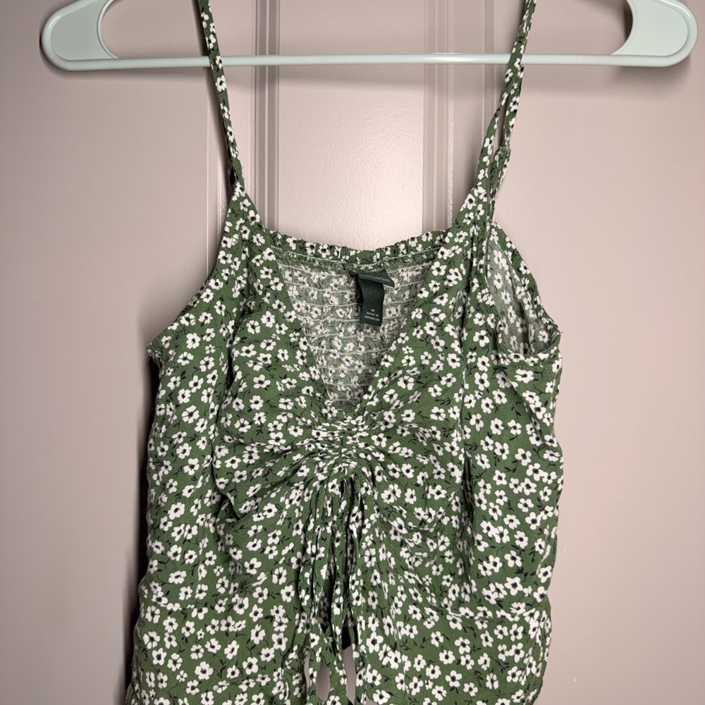 wild fable Olive Green Floral Tie-Front Cami